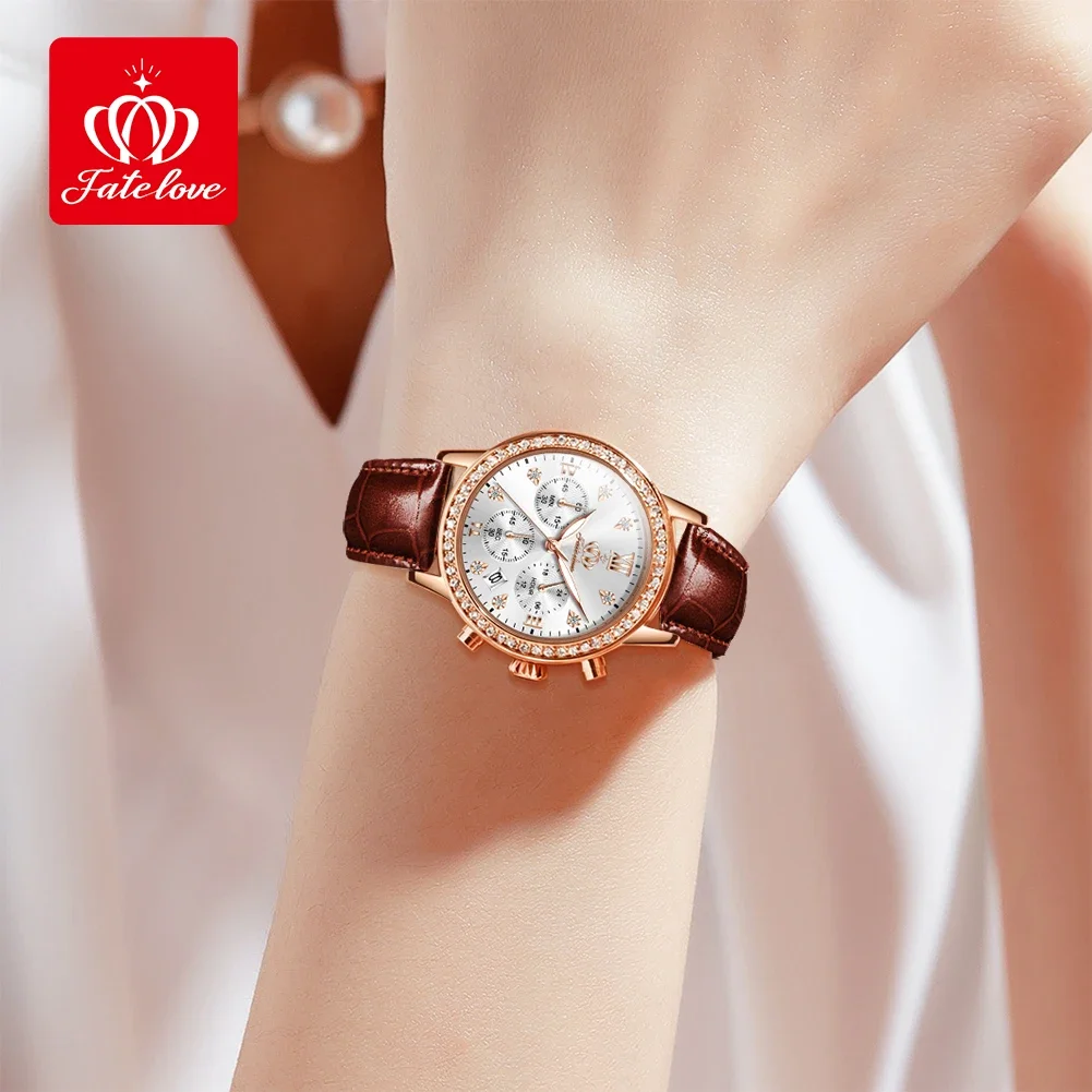 Fate Love 881 Luxury Quartz Watch For Women Waterproof Luminous Leather Strap Wristwatches Chronograph Original Women's Watches