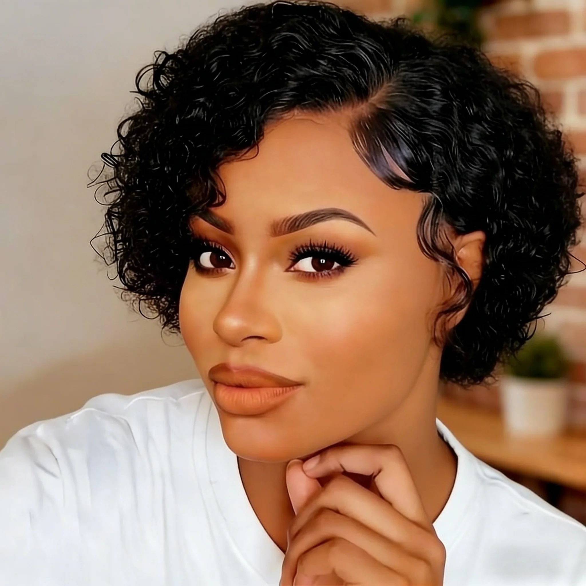 

Бразильский парик из натуральных волос Реми для женщин, кудрявый, стрижка пикси, 13x4x1, с кружевной передней частью, естественный вид, короткий кудрявый парик