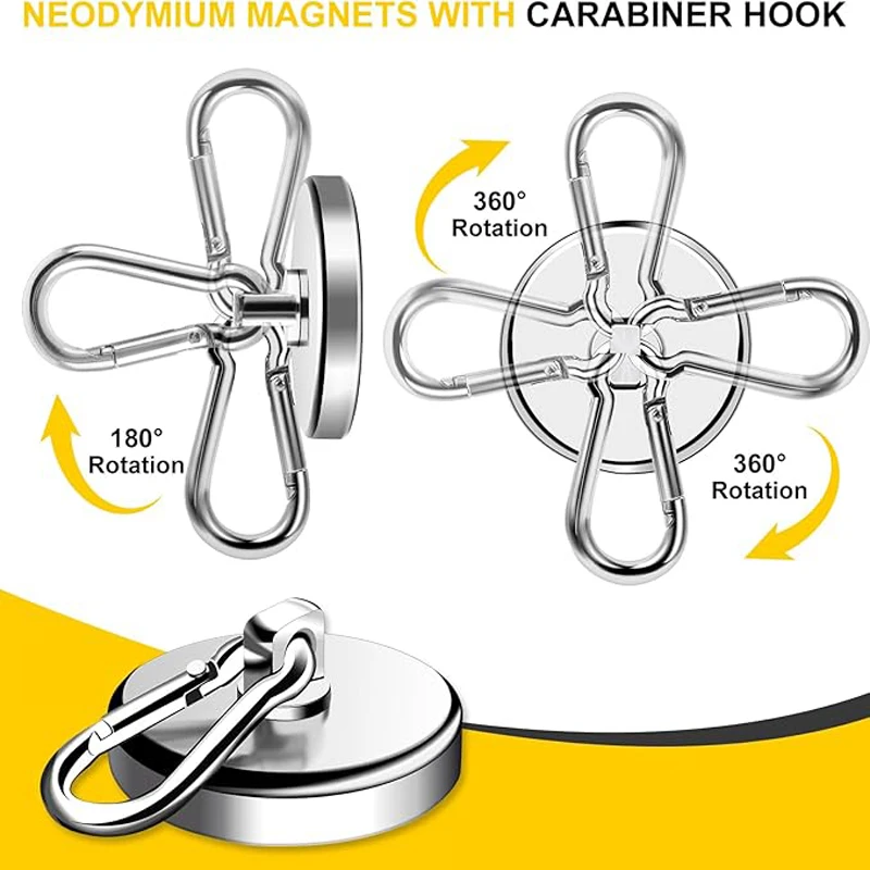 

4pcs 32/36mm Magnetic 90LBS Strong Heavy Duty Magnet Hooks with Swivel Carabiner Hook,Great for Your Refrigerator