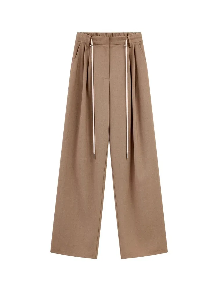 العصرية فضفاضة عالية الخصر السراويل النساء الخريف الكاكي الرباط بنطال ذو قصة أرجل واسعة عادية شيك قيعان طويلة الشارع الشهير الزي اليومي