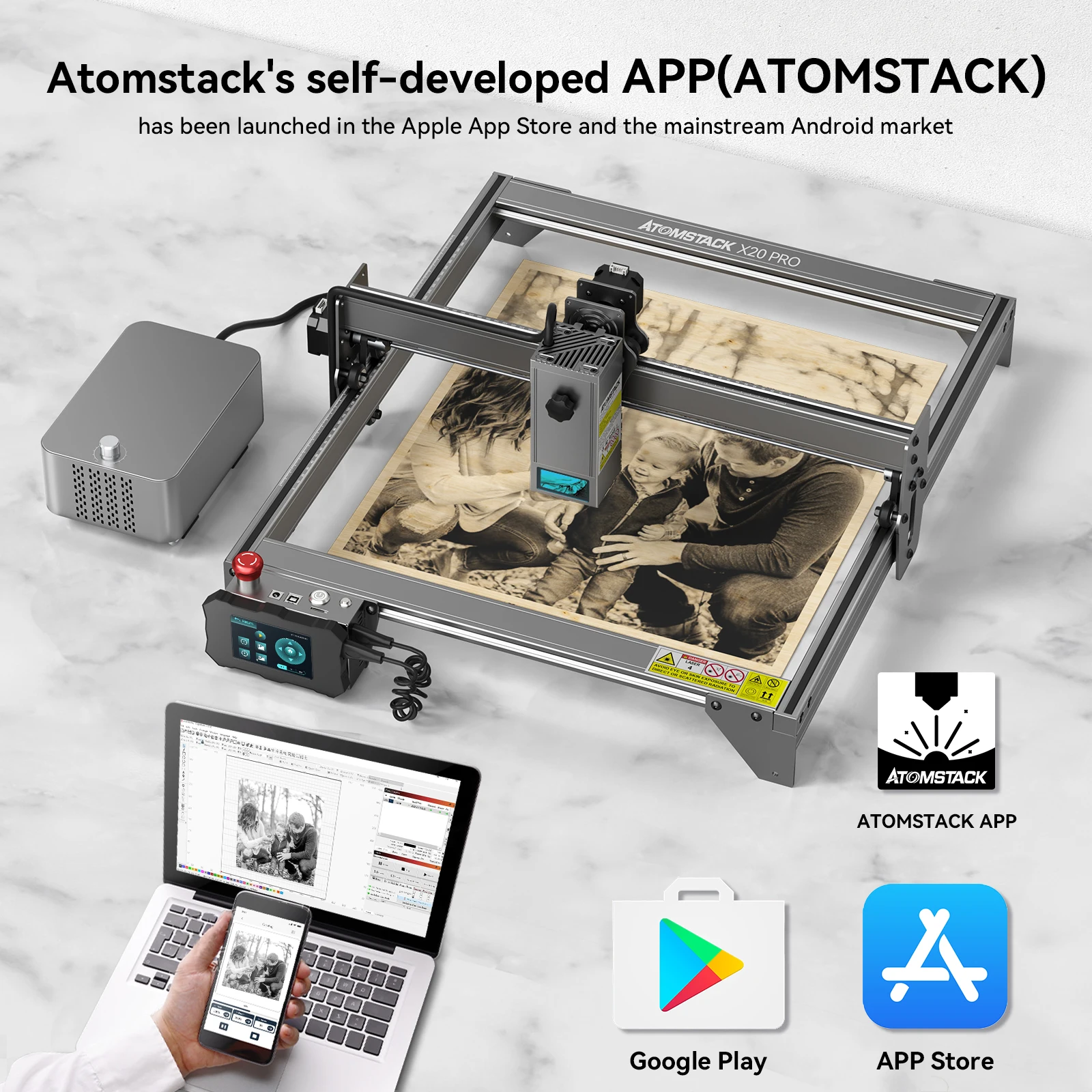 Atomstack X20/S20 Pro 20W Power Output Laser Engraving Cutting Machine Built Air Assist Fixed-Focus High-Energy Ultra-thin Laser