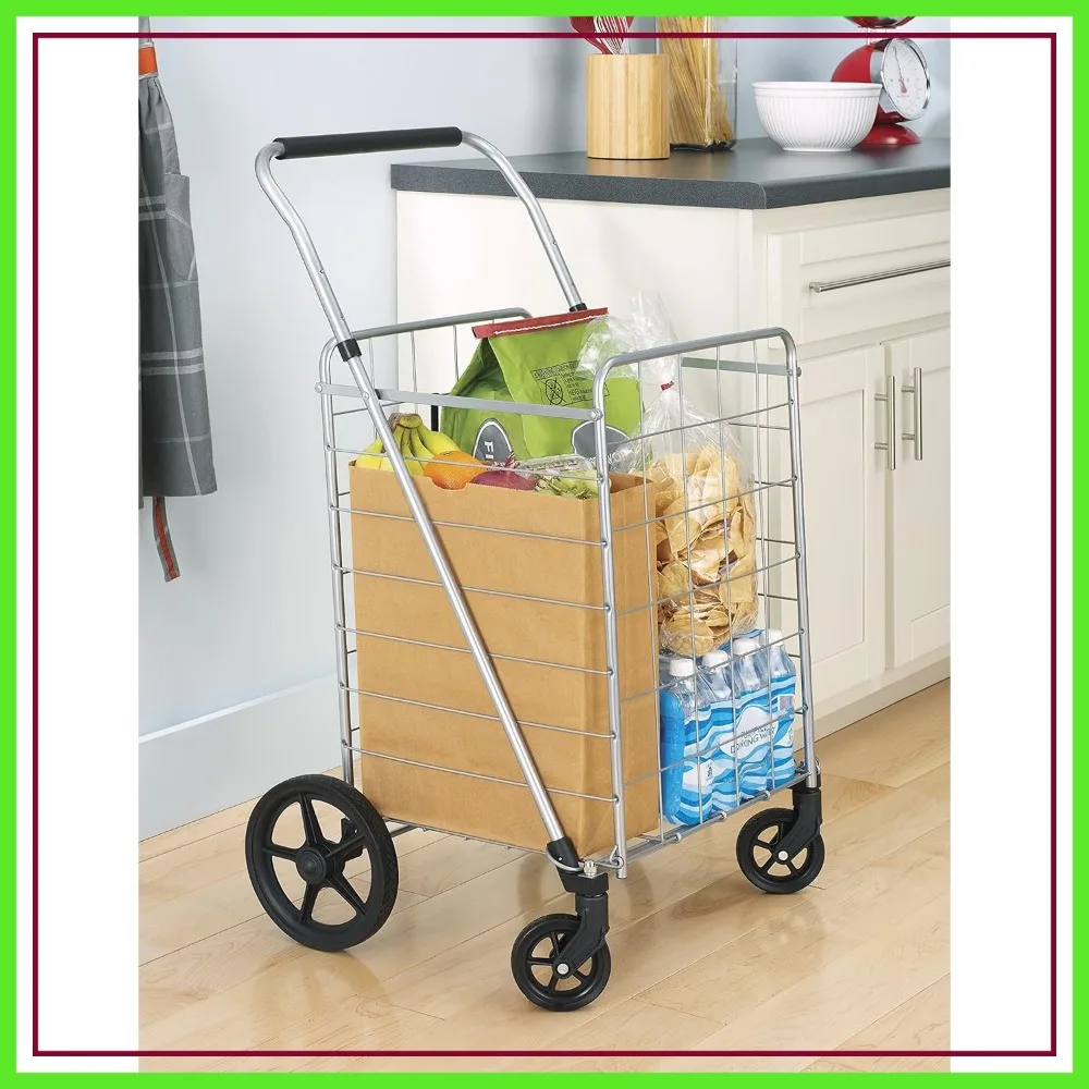 

Utility Cart with Adjustable Handle Height, Silver/Black