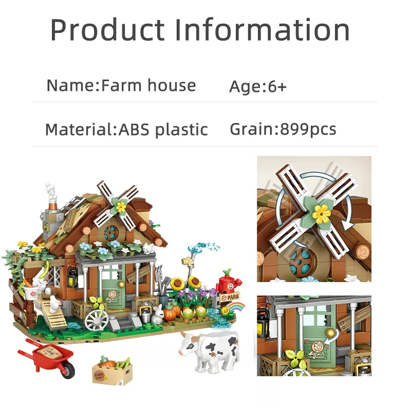 Funny 899pcs Mini City Friend Farm House Building Blocks Windmill Architecture Bricks Figure Educational Toys for Children Gifts