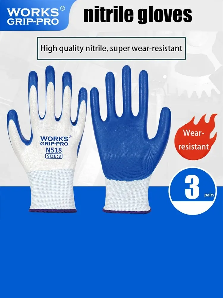 3 Pairs Of Non-slip Wear-resistant Breathable Nitrile Gloves Industrial Labor Building Construction Safety Non-slip Work Gloves