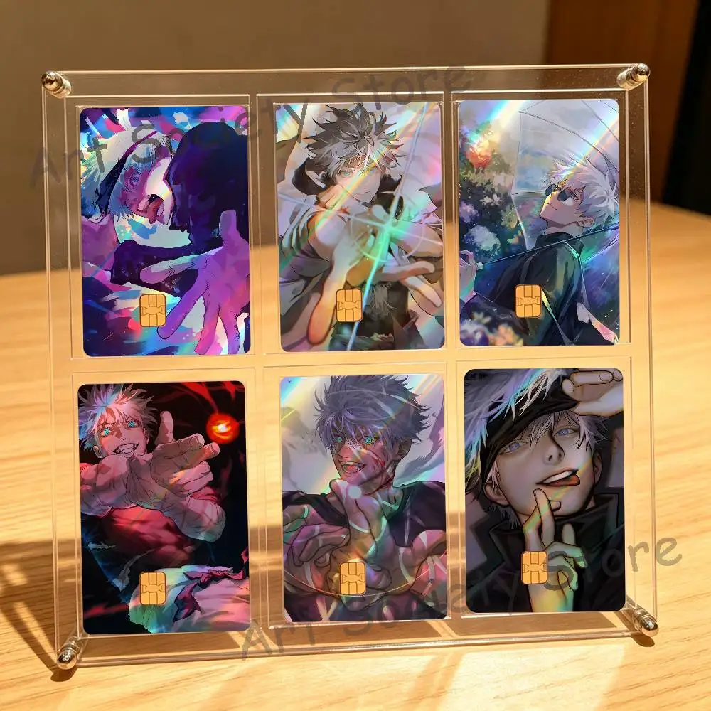 G-Gojo Anime Satoru Laser shimmer Credit Card Skin Party Stickers for Visa Bank Card Bus Metro Access Card Waterproof Decal Gift