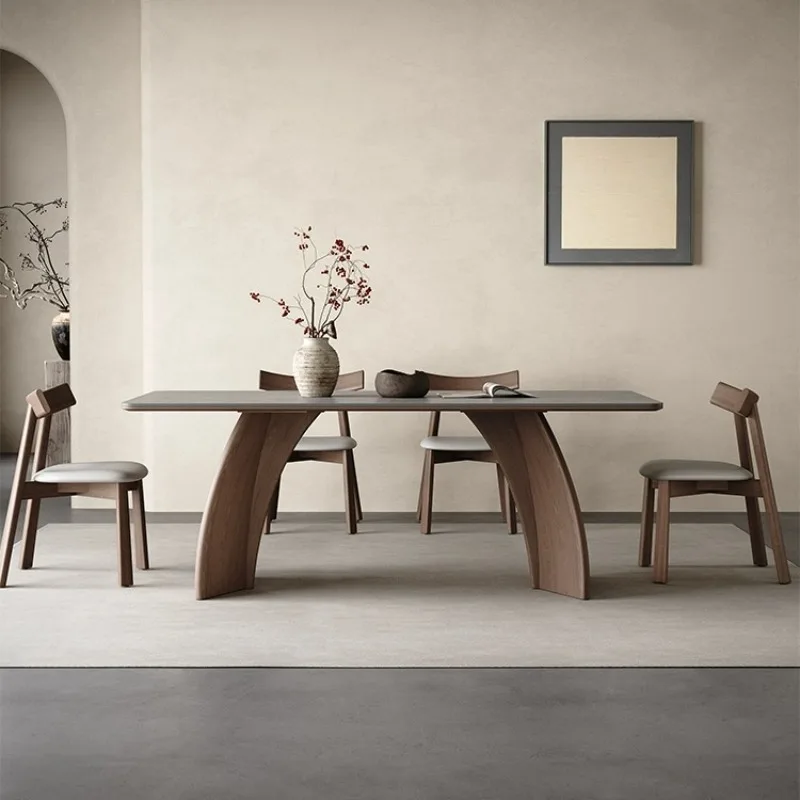 

Solid wood rock slab dining table Modern simple walnut dining table Household Italian minimalist gray rectangular rock slab