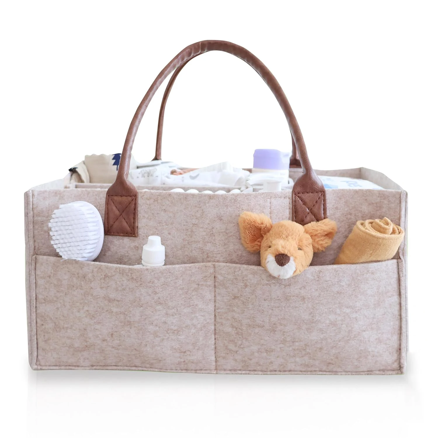 Baby Diaper Caddy Organizer - Neutral Baby Gifts for Baby Shower Registry Items - Car Organizer for Diapers, Wipes