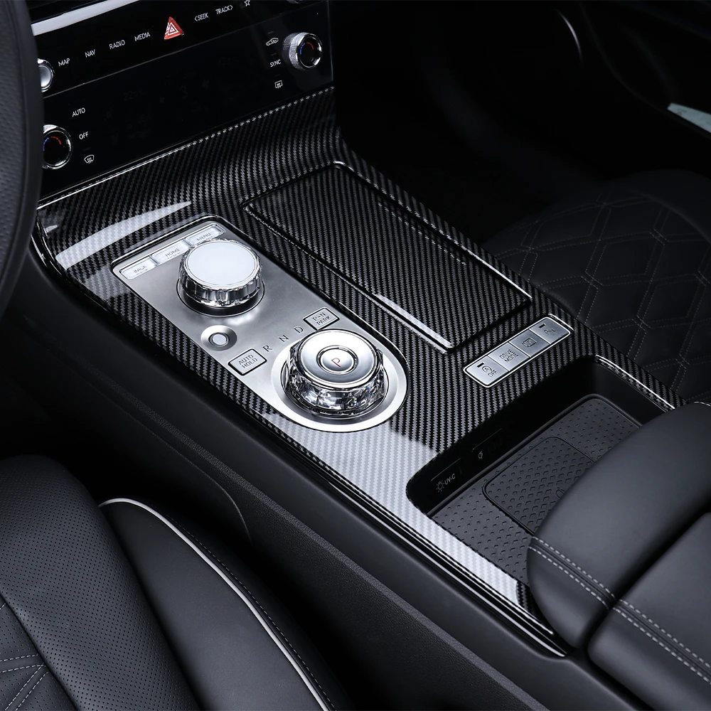 ألياف الكربون شريط وحدة التحكم المركزية لوحة ملصق والعتاد التحول غطاء ل Genesis G80 2025 اكسسوارات LHD #4