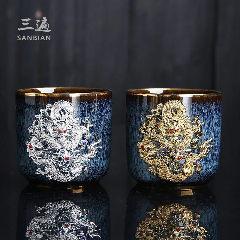 

★★Three Times Silver Plated Jianzhan Vintage Tea Cup Kung Fu Tea Cup Master Cup Large Single Cup Gift Box