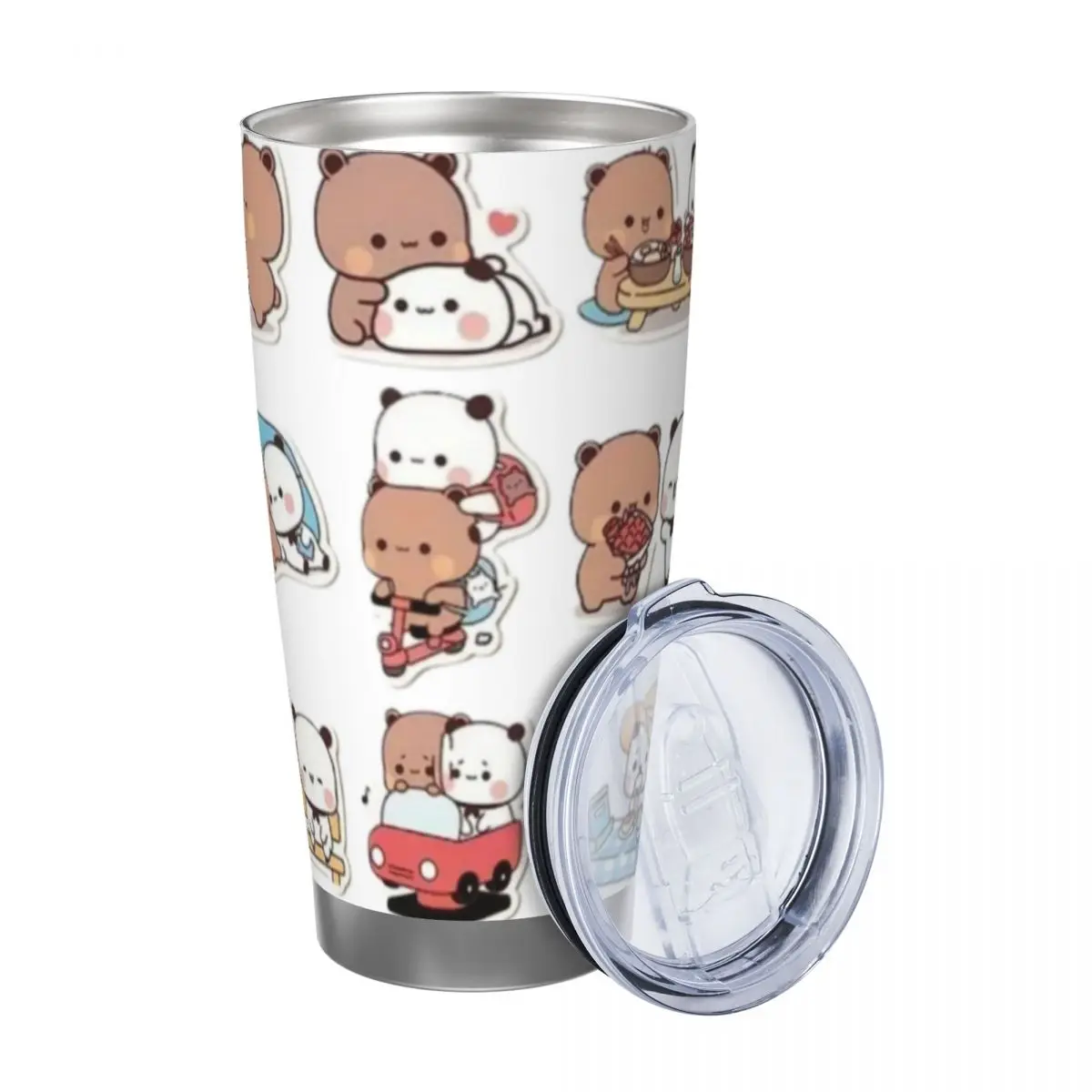 Pack Bubu Dudu ,Bear And Panda Lovely Duo 20oz Stainless Steel Car Mug Straw Thermal Iced Travel Cup Vacuum Insulated Hot Cup