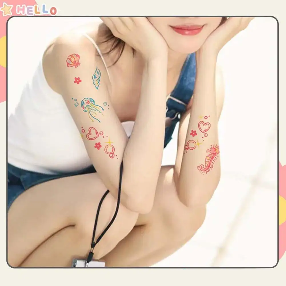 Cute Tattoo Stickers Dolphin Seahorse Starfish Fake Long Stickers Temporary Ocean Lasting Series Waterproof Tattoo T S8o7