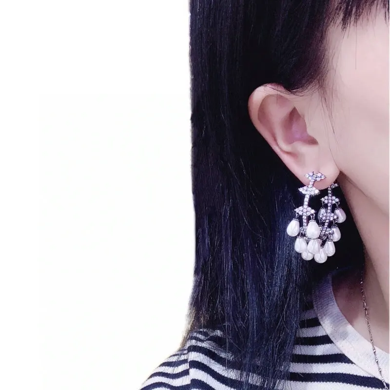 Bilincolor Vingtage Hoop White Pearl Tassel Earring for Women