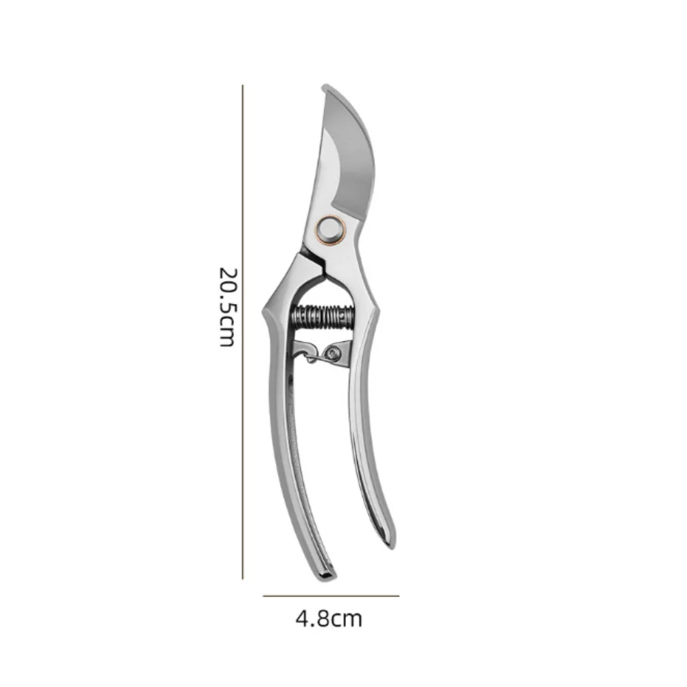 Stainless Steel Mirror Polished Pruning Shears with Ergonomic Handle Spring Mechanism and Locking Safety Feature