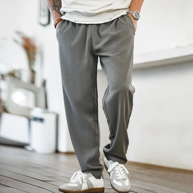 Maden Men's Drape Tapered Casual Pants Solid Color Straight-Leg Suit Pants Wrinkle-free Elastic Waist Trousers for Summer Fall