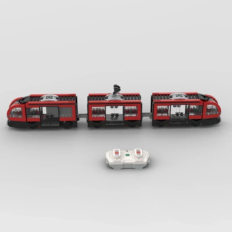 Moc-Bausteine, Innenstadt, Straßenbahn, motorisiert mit angetriebenem UpTechnology-Ziegel, DIY-Montage, Konstruktionsspielzeug, Weihnachtsgeschenke