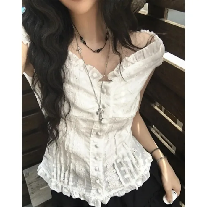 

Korean Sle Two-Way Wear Slim Fit Lace Top One-oulder Ele Design Polyester Fiber Casual Summer Women's Vest Blouse