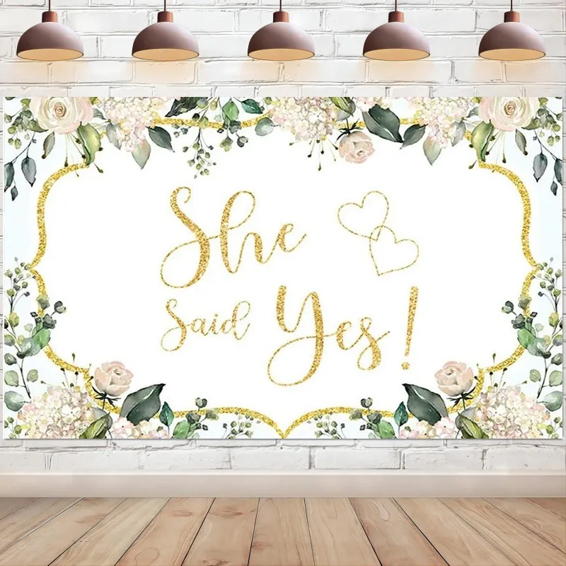 She Said Yes Backdrop Pink Floral Bridal Photo Background Shower Bachelorette Bride to Be Engagement Party Decorations Banner