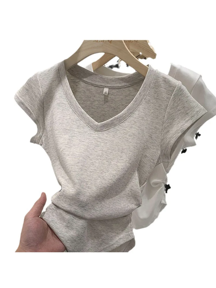 New Summer Top Sexy T Shirt Women Elasticity T-Shirt Korean Style Woman Clothes Slim Tshirt Female Skinny Short Sleeve Tops Tee