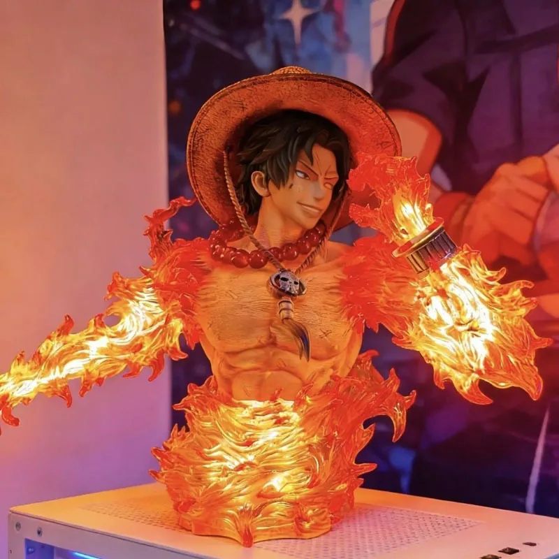 

One Piece Ace Model with Light Anime One Piece Portgas D Ace Action Figure Manga Figurine Peripheral Collection Figura GK Statue