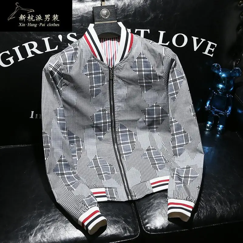 

2025Модная британская клетчатая куртка с принтом, мужская красивая тонкая куртка с бейсбольным воротником, весенне-осенний тонкий топ