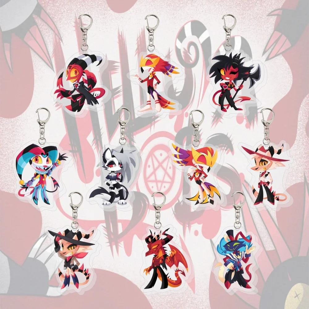 Helluva Boss Acryl-Schlüsselanhänger Blitzo Stolas Loona Fizzarolli Schlüsselring Niedlicher Chibi-Taschenanhänger Charm Itabag-Zubehör Fan-Geschenk