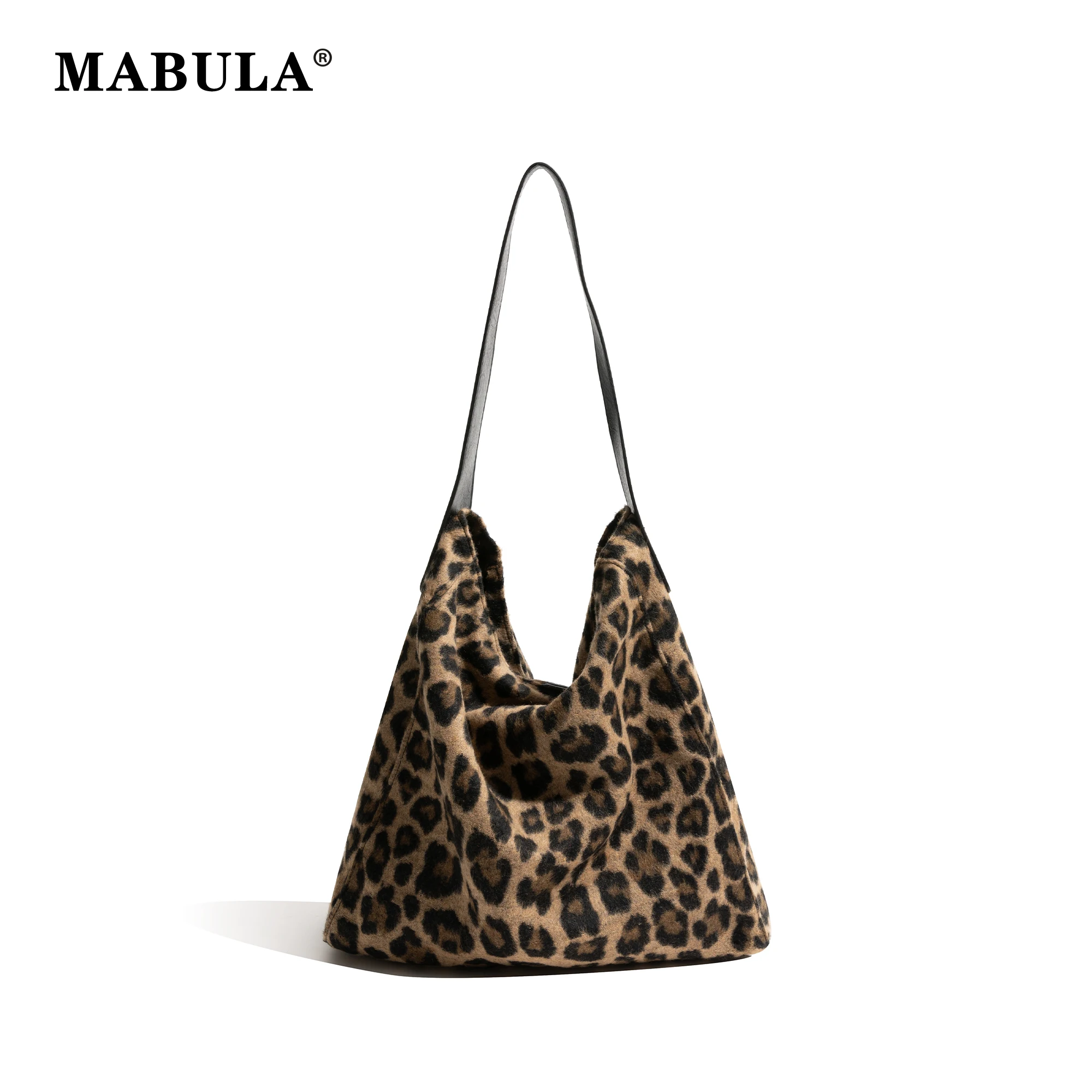 

MABULA Leopard Print Women's Shoulder Bags Autumn and Winter Retro Large Capacity Fluffy Shoulder Bags Korean Crossbody Bag