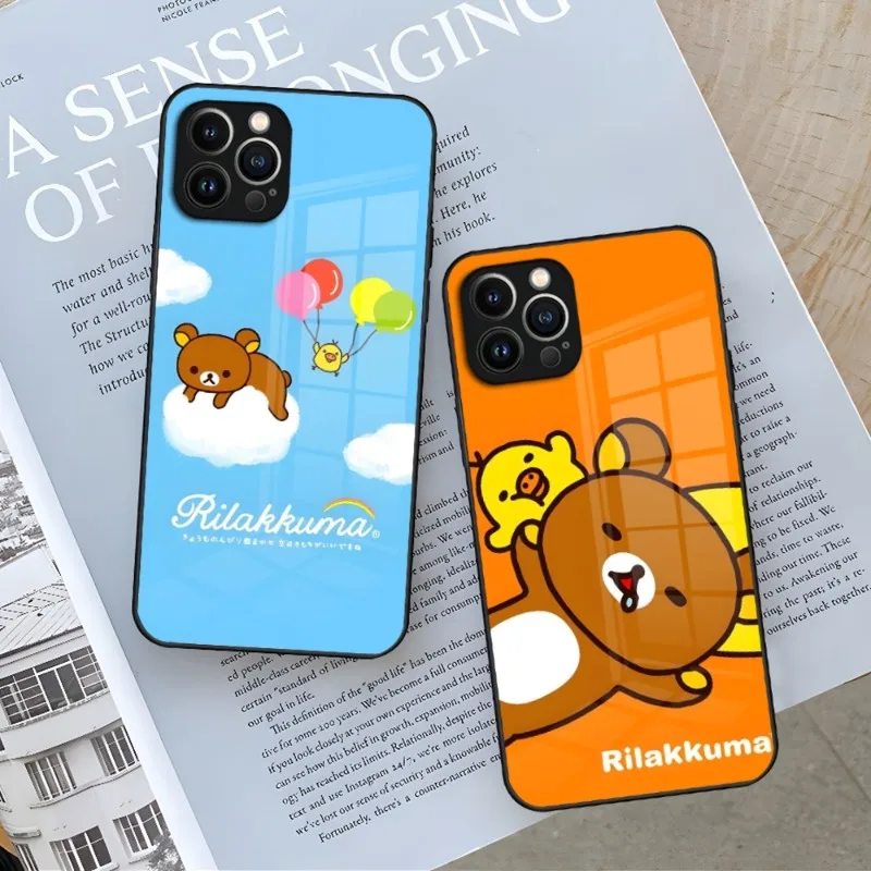 Rilakkuma Kawaii Phone Case For Iphone 14 13 12 11 Pro Max Mini X Xr Xs 8 7 Puls 6 Toughened Glass