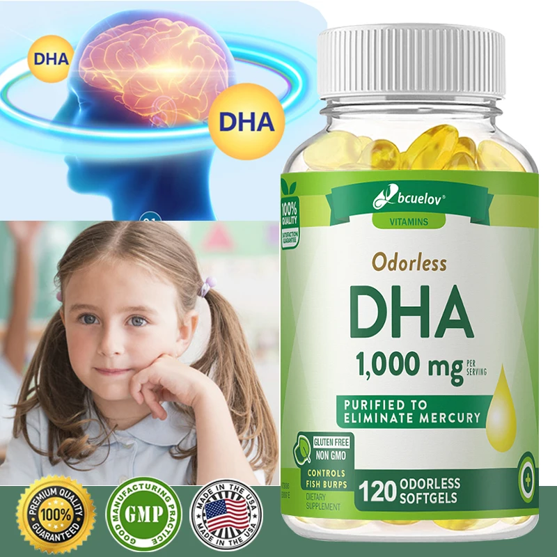 Bcuelov Brain Booster - Unflavored DHA 1000 Mg, Supports Nervous System Health, Improves Concentration, Memory and Focus