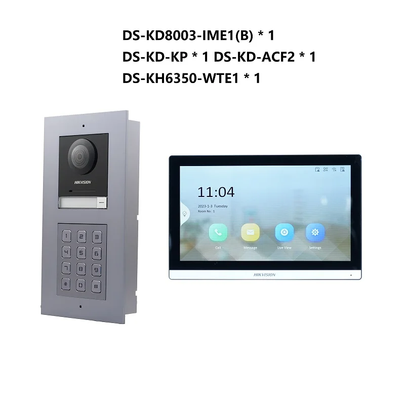 HIKVISION 다국어 POE 비디오 인터콤 키트, DS-KD8003-IME1(B) 및 DS-KH6350-WTE1 및 PoE 스위치 포함, 802.3af