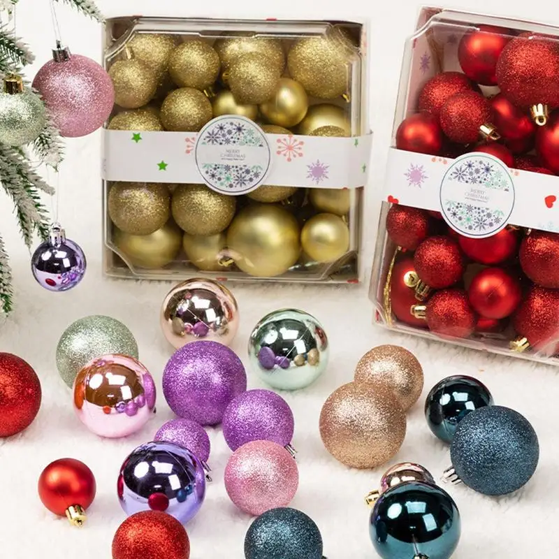 Christmas Balls 44pcs Square Color Box Christmas Tree Ornaments Glitter ABS Balls typical Christmas Trees Decoration Balls Set