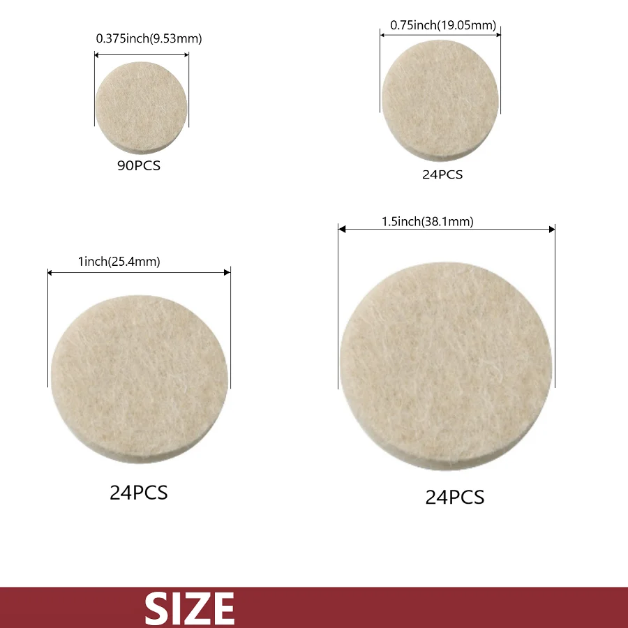 162PCS 4mm Thicken Felt Chair Leg Pads, Value Pack of Various Sizes,Felt Furniture Pads for Protecting Hardwood Floors