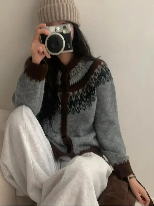 الرجعية الكورية Sle معرض جزيرة الفنية طويلة Sve محبوك سترة مستديرة Ne الشمال تصميم مفتوح سترة المرأة Faion #2