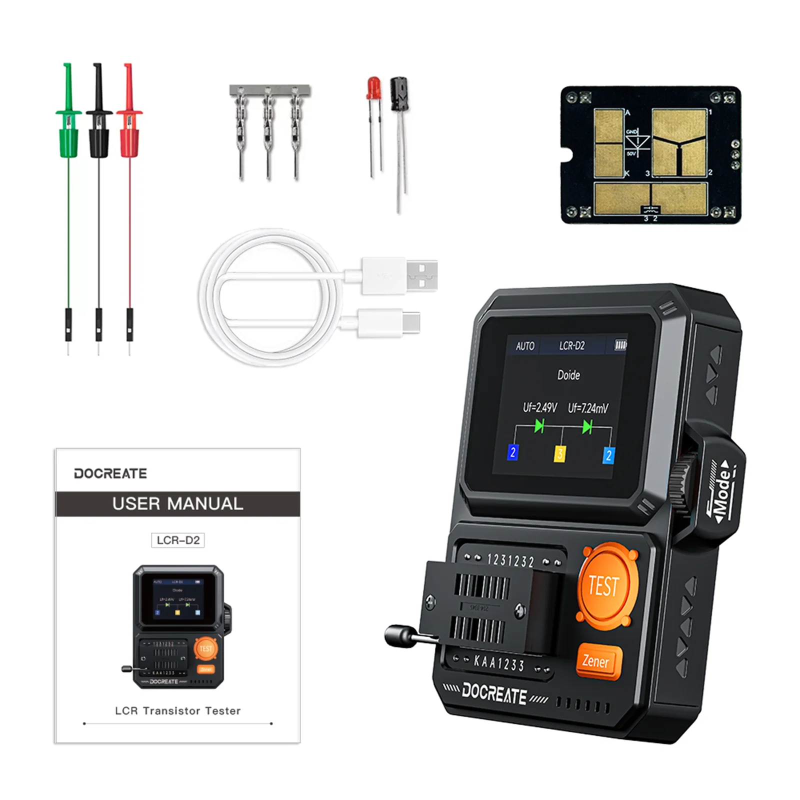 LCR-D2 High-Precision Transistor Tester 400mAh Intelligent Auto Recognition LCR Meter Capacitor/Inductor/Resistor/Diode/SMD Test view 3