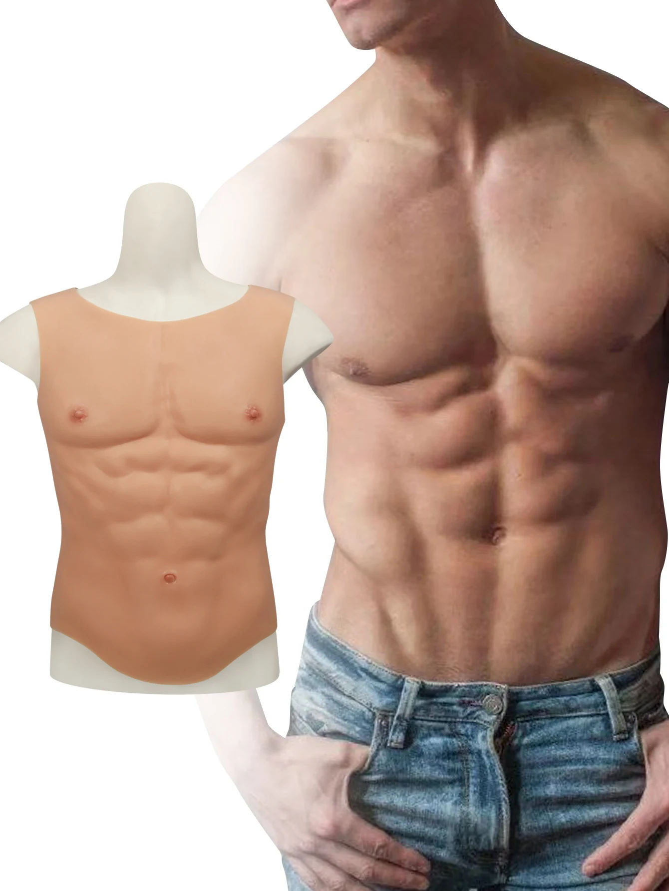 Realistic Silicone Muscle Chest Fake Chest Muscle Vest Artificial Muscle Belly Body Muscle Suit for Men\'s Cosplay Masquerade