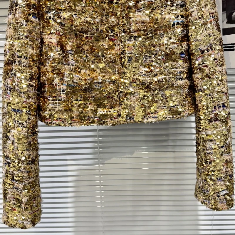 2023 primavera autunno moda donna paillettes Bling Bling cappotto dorato, donna Clothig Slim autunno Glitters cappotti giacca