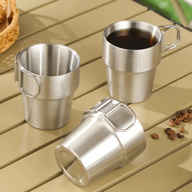 1PCS Stainless Steel Cup Stackable Coffee Cup Outdoor Drinkware Water Cup Beer Mug Camping Mug For Picnic BBQ Backpacking