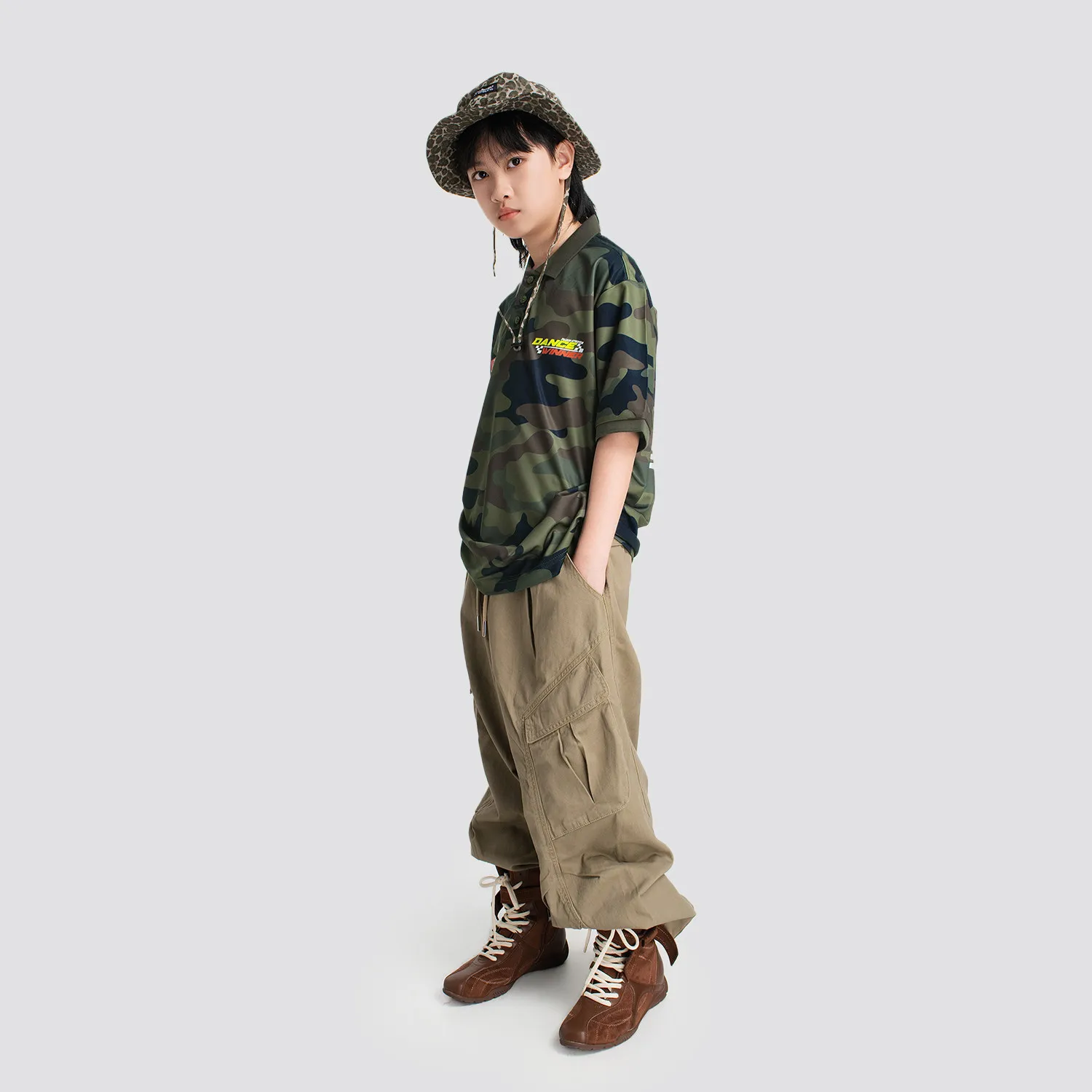 2026 Boys Camouflage Tops Khaki Pants Kpop Outfits Girls Group Jazz Dance Costumes Streetwear Hip Hop Dance Clothes DQS22711 view 3