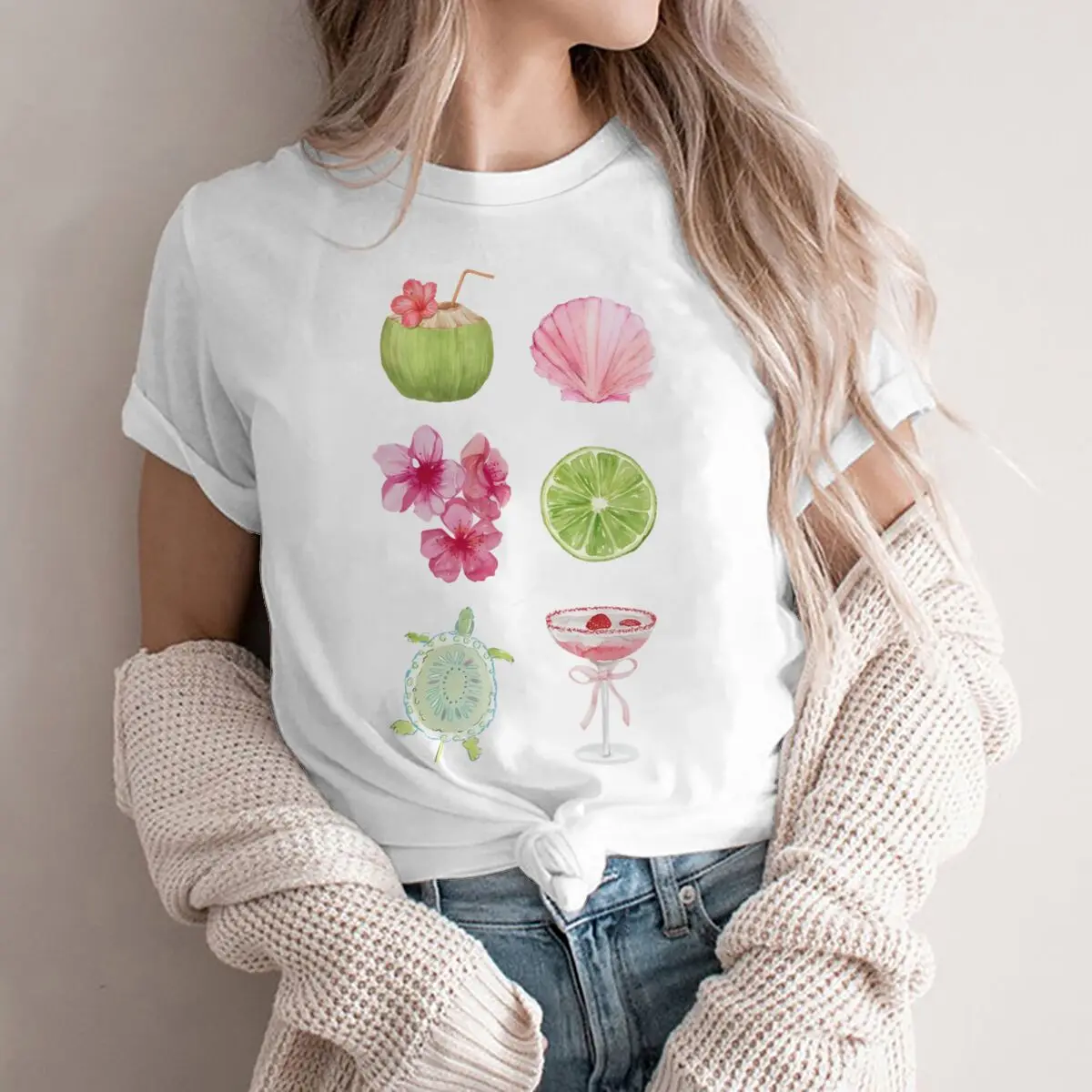 Hot Sales Summer Beach Shell T-shirts for Women New Fashion Retro Harajuku Graphic T Shirts Harajuku Beach Lover Tee Tops