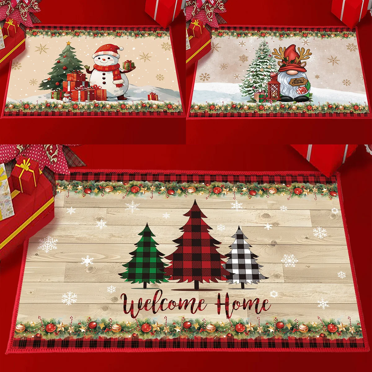 Christmas Doormat Decorative Merry Christmas Decoration 2024 Front Door Santa Claus Felt Door Rugs for Indoor Outdoor Decoration