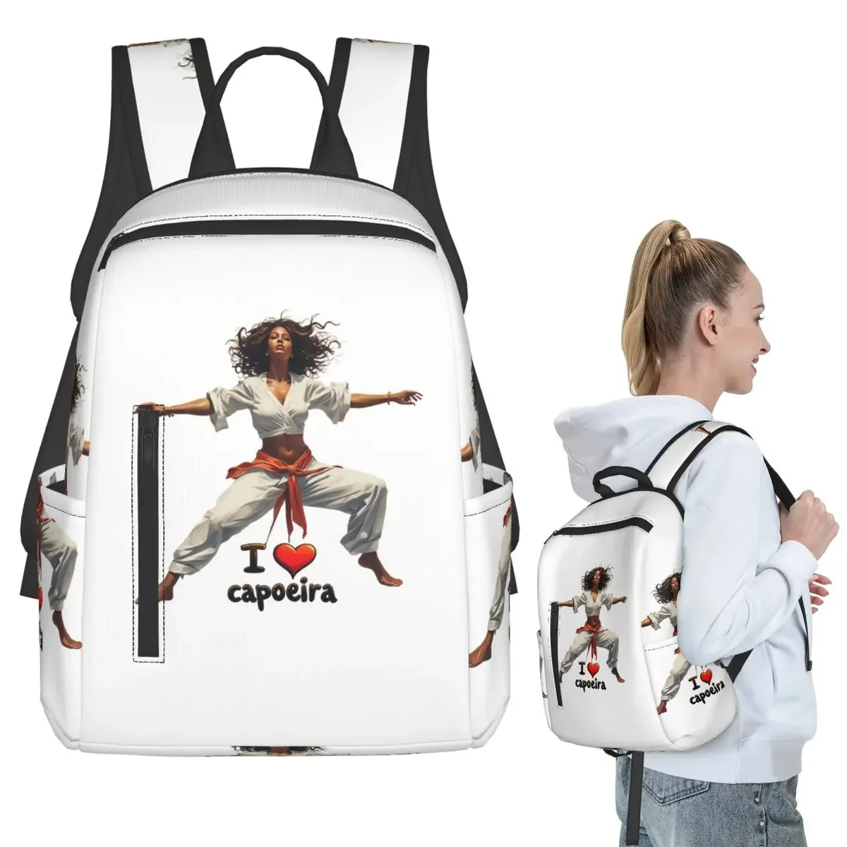 Dynamic Capoeira Art I Love Capoeira Design Backpack Student BookBag Children School Bag Laptop Shoulder Bags Men Women