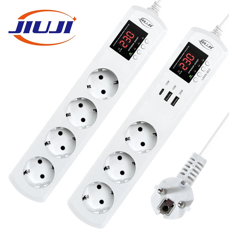 16A 3200W Voltage Current Protector Extension Socket 4 AC Outlets USB Type C Over Under Voltage current Adjustable Power Strip