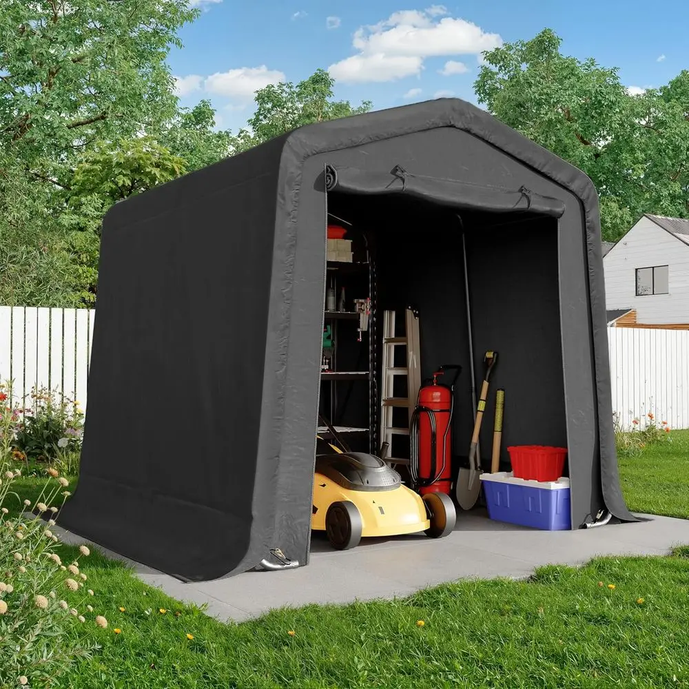 

Sturdy 8x8FT Outdoor Storage Shelter, Portable Garage for Garden Tools, Motorcycles, and Bikes, All-Steel Frame with Double Door