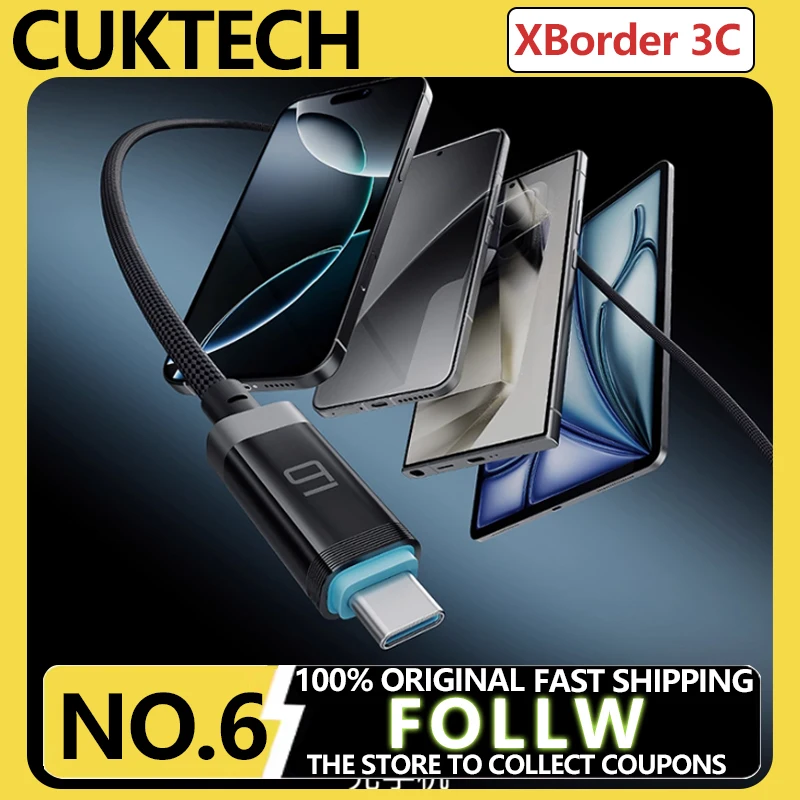 

CUKTECH No 6 Плетеный кабель USB-C с цифровым дисплеем — двойной PD Type-C для быстрой зарядки автомобиля/входа для iPhone 16 Pro Max/MacBook/Xiaomi 15