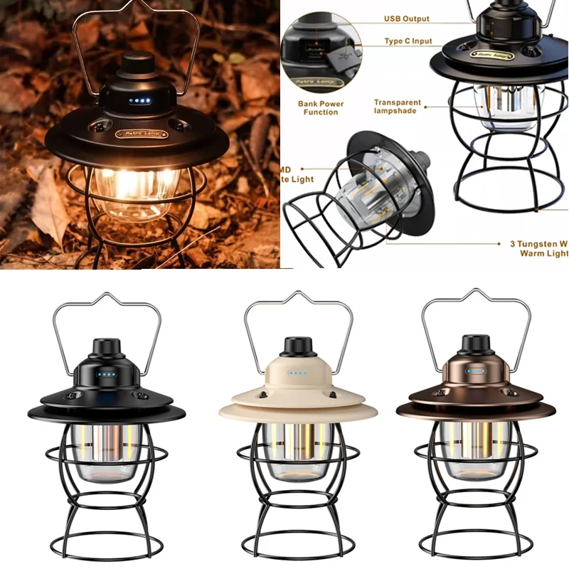 Vintage Camping Portable Retro Lantern Vintage Tent Lighting Lantern Decoration Waterproof Outdoor Garden Street Path Lawn Lamp