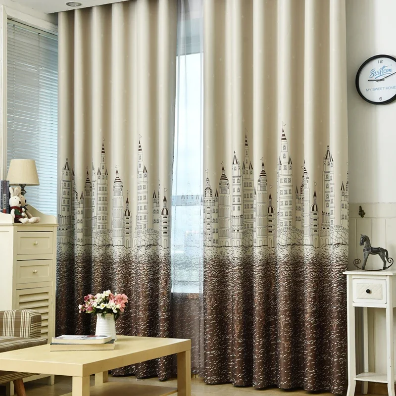 Curtain for Living Room Children Bedroom Cartoon Sea Castle Printed Voile Curtain Kids Curtains Cloth Tulle Window Treatments