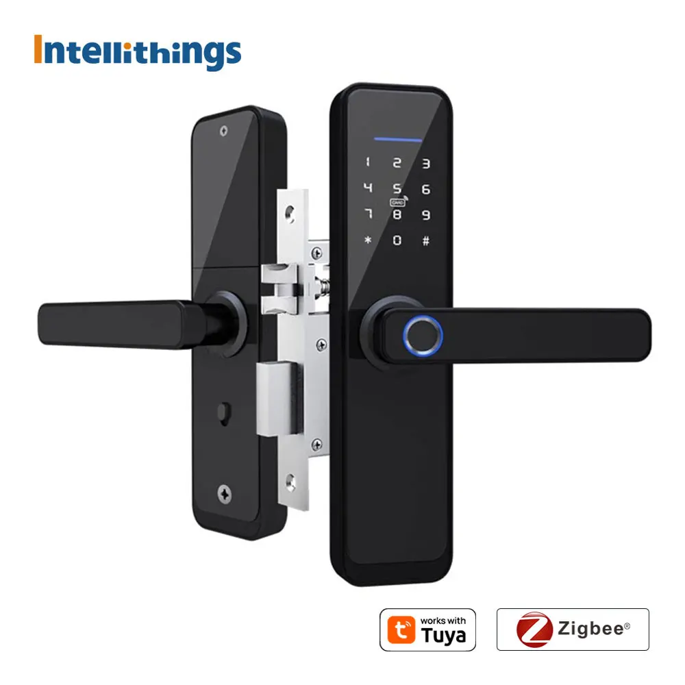 Zigbee Smart Electronic Door Lock Work with Tuya Alexa Voice Control Fingerprint Password Key IC Card Unlock for Hotel Apartment