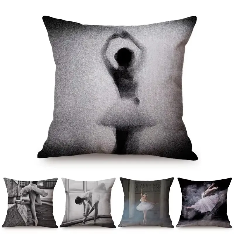 Ballet Dancer Nordic Luxury Elegant Dance Art Vintage Style Cotton Linen Cushion Cover Sofa Decorative Throw Pillow Case cojines