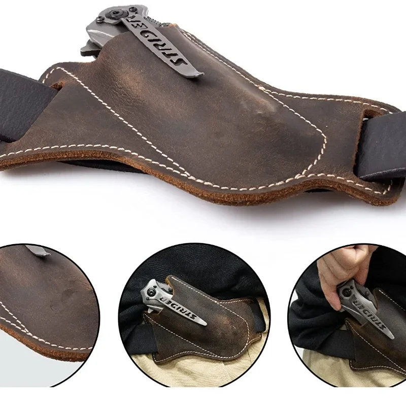 Cowhide EDC folding knife sheath waist mount tactical tool set for 5 inch folding knife waist bag
