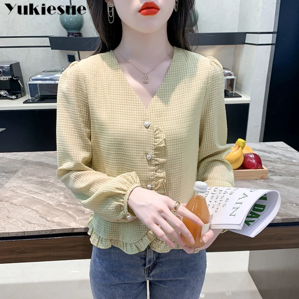 気質シャツ女性の長袖通勤スタイル春の新フリルエッジシフォンシャツ木耳エッジ多用途デイリーシャツ