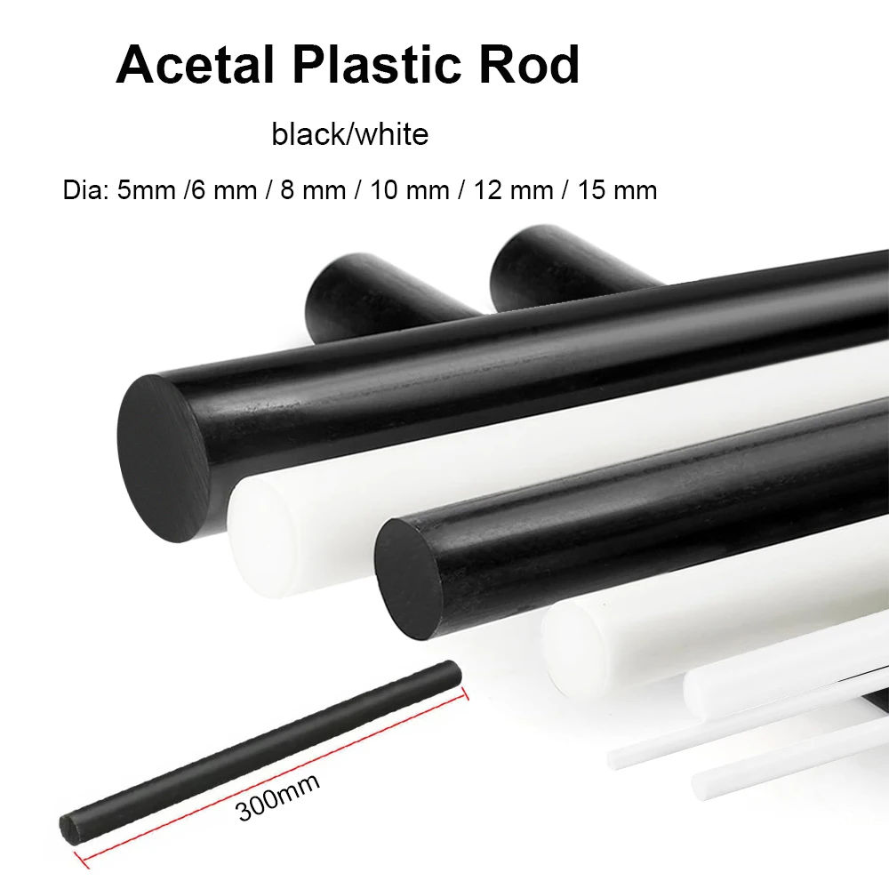 1Pcs Acetal Bar Engineering Plastic Round Bar Black/White Length 100-300MM Dia 5-15mm Suitable for Gears Bearings and Auto Parts